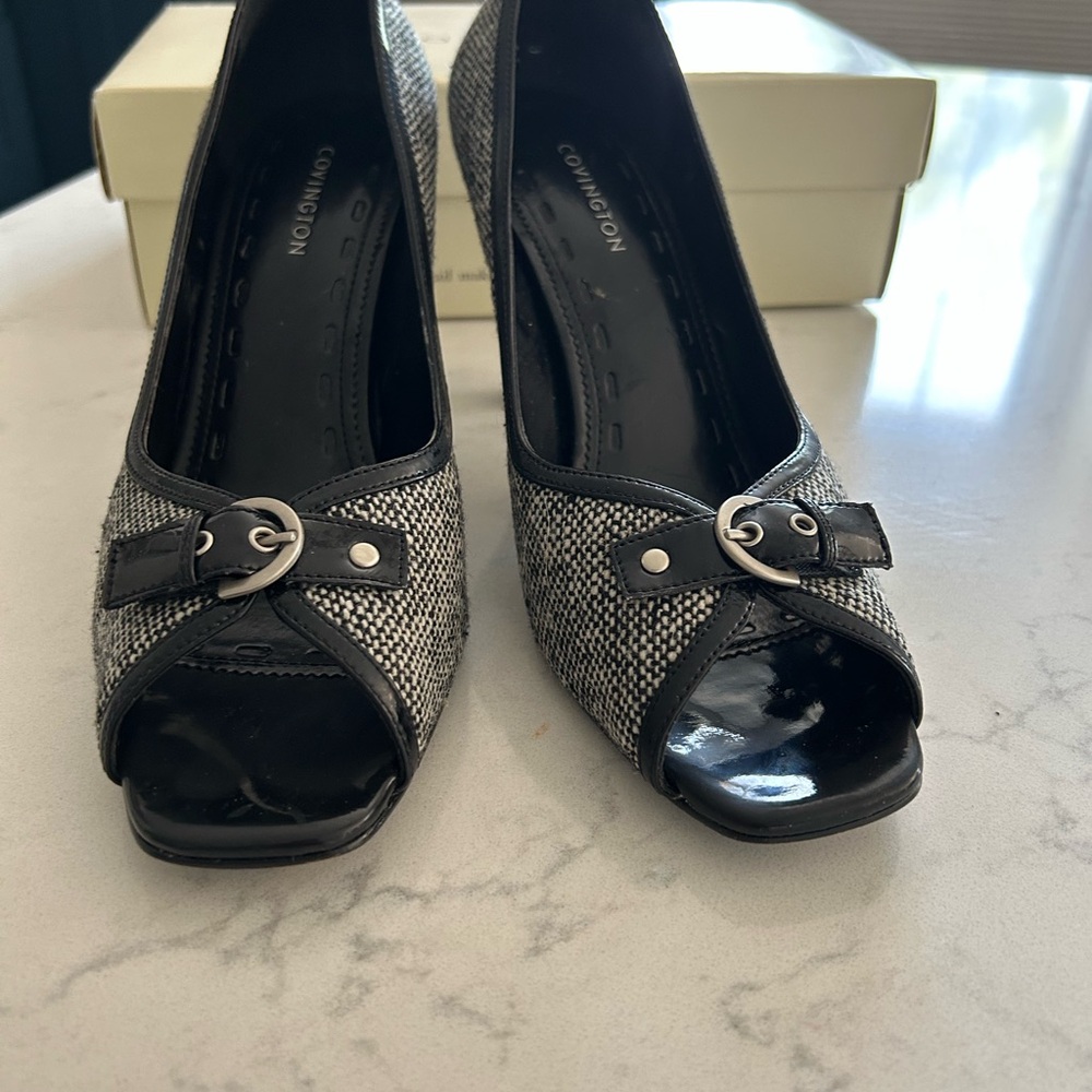 Black and White Peep Toe Heels